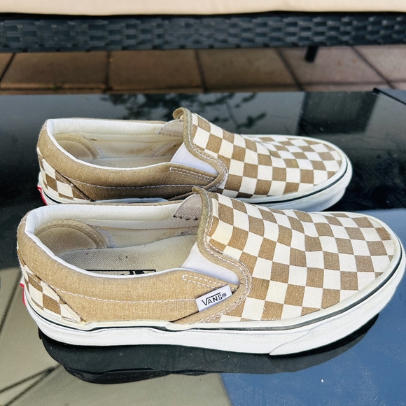 Vans Brown and White Checkered Sneakers Slip-On - Picture 2 of 7